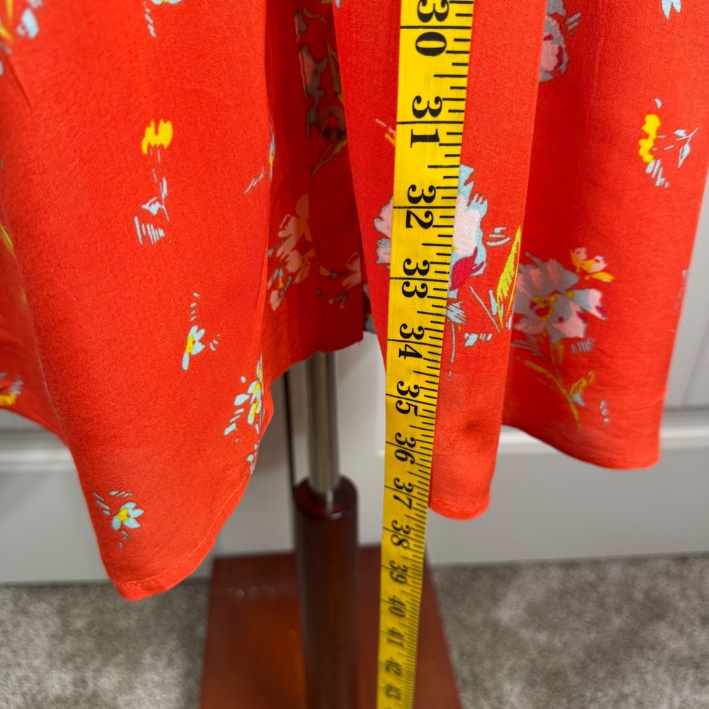 Free People Floral Dress Womens Large Red Rayon Boho Smocked Button Front Summer - Picture 6 of 9